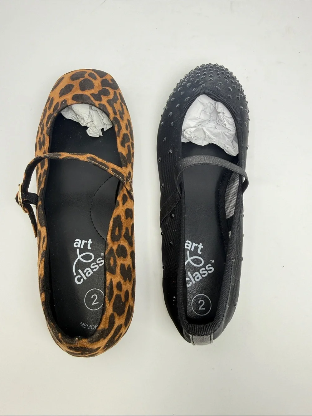 Art Class Girls Size 2 Mary Jane Flats 2-Pair Bundle Leopard Black Rhinestone